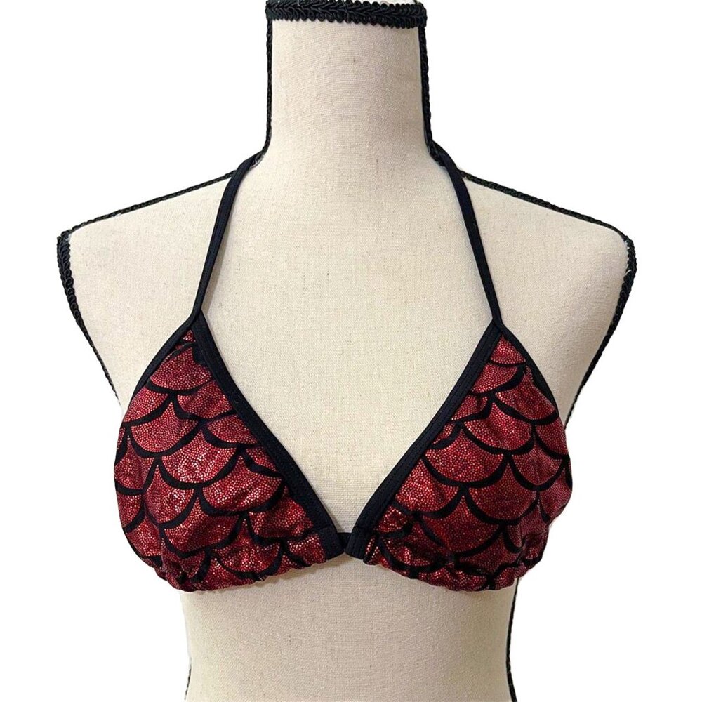 Living Dead Clothing Mermaid Bikini Top | Red Foil Triangle Goth Swimwear